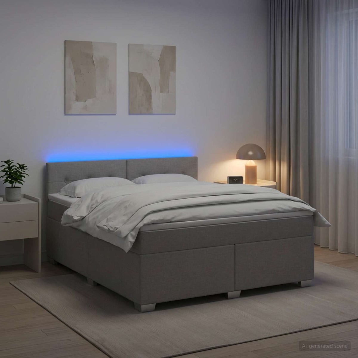 Lit de box spring avec matelas et LED Gris clair 140 x 190 cm