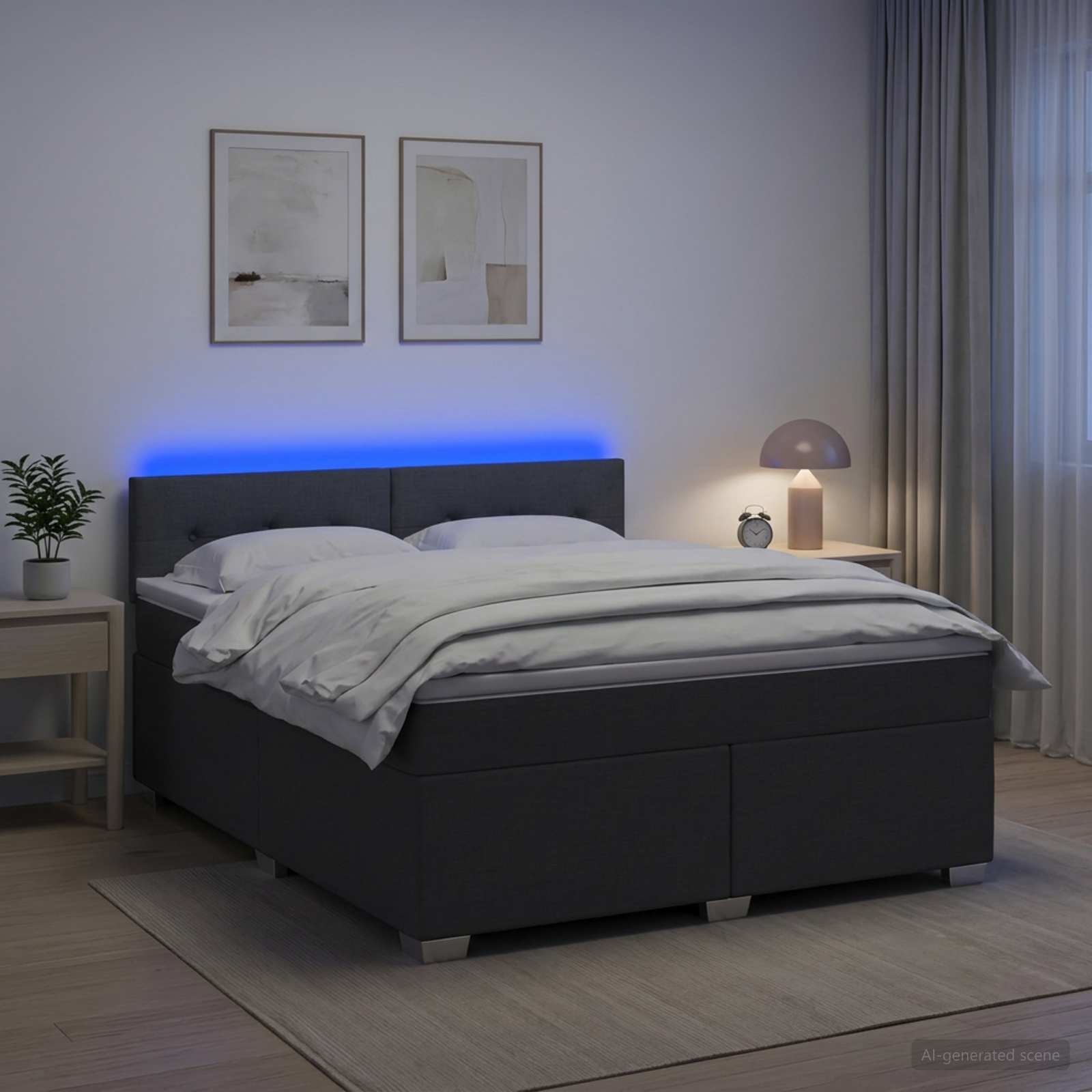 Lit de box spring avec matelas et LED Gris foncé 140 x 190 cm - XIOS