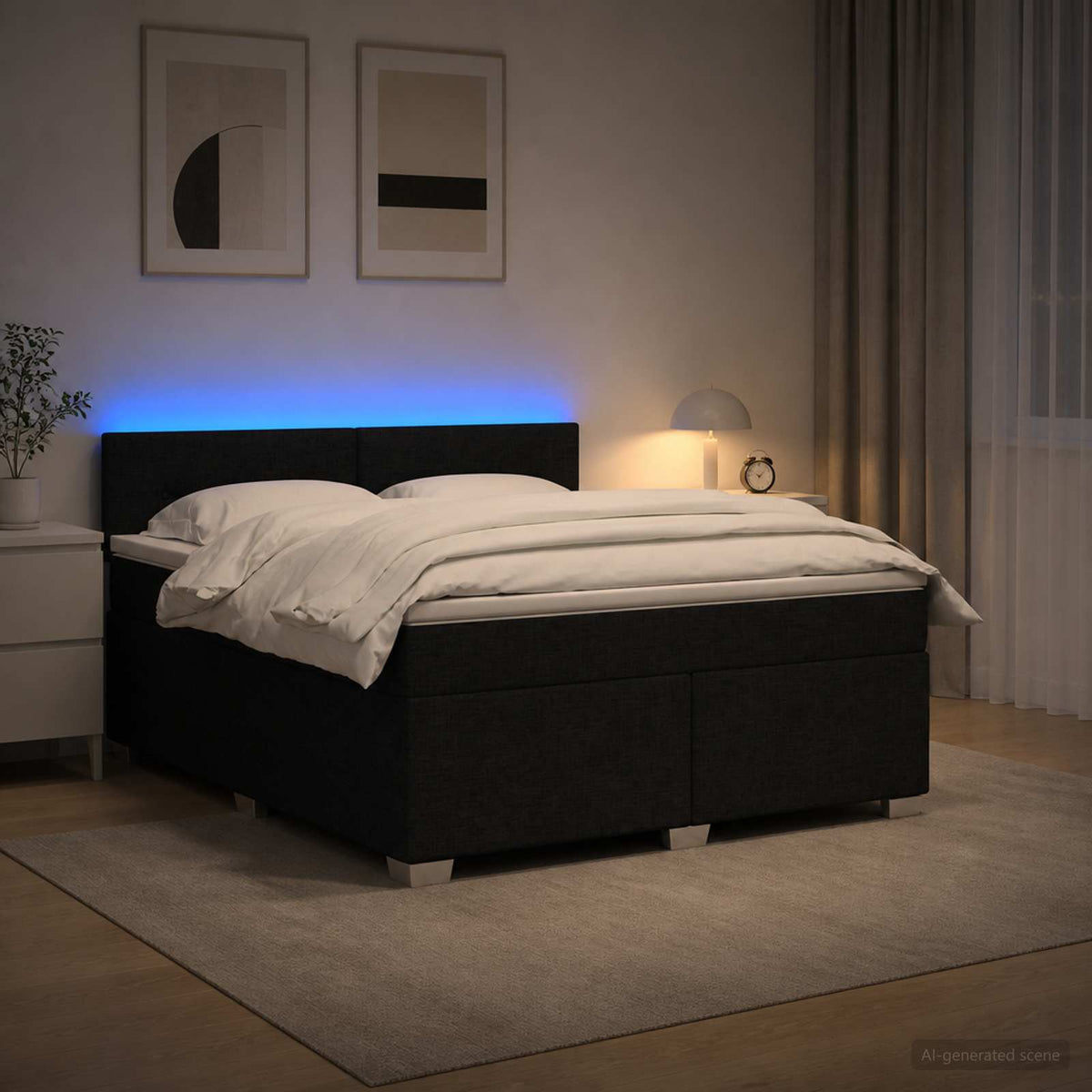 Lit de box spring avec matelas et LED Noir 140 x 200 cm Tissu