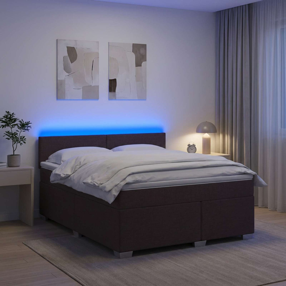 Lit de box spring avec matelas et LED Marron foncé 140 x 200 cm