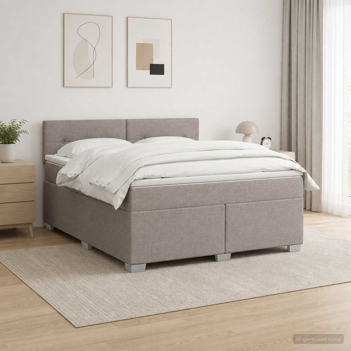 Lit de box spring avec matelas et LED Taupe 140 x 190 cm Tissu