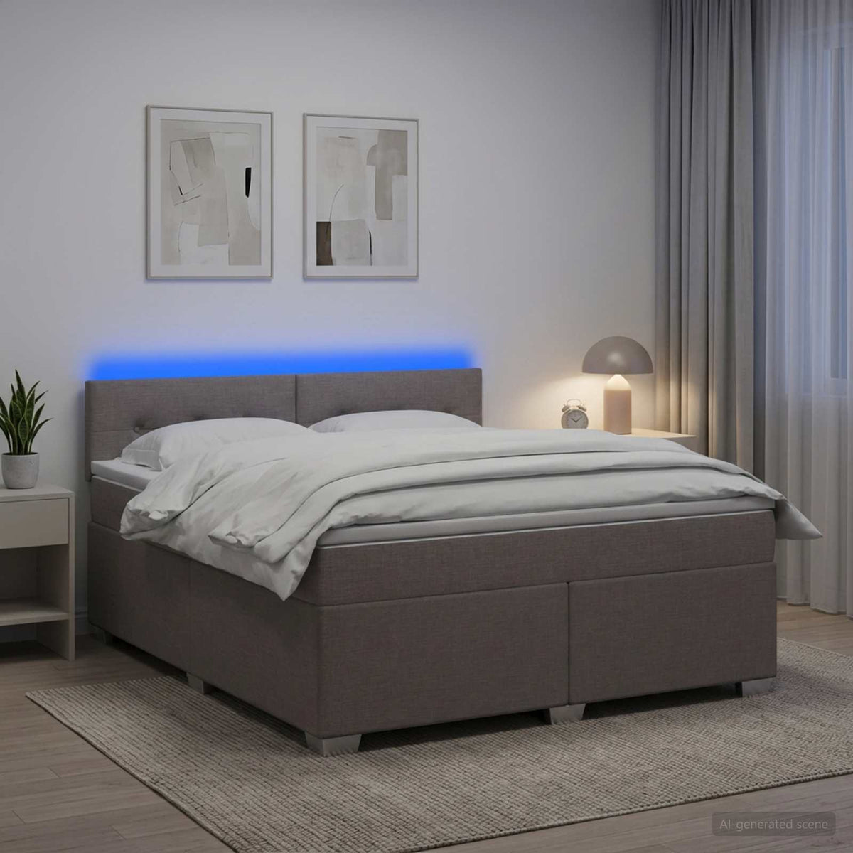 Lit de box spring avec matelas et LED Taupe 140 x 190 cm Tissu