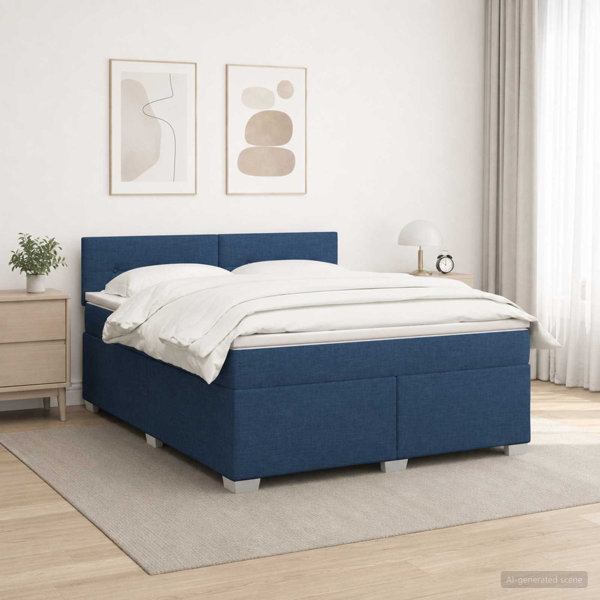 Lit de box spring avec matelas et LED Bleu 140 x 190 cm Tissu