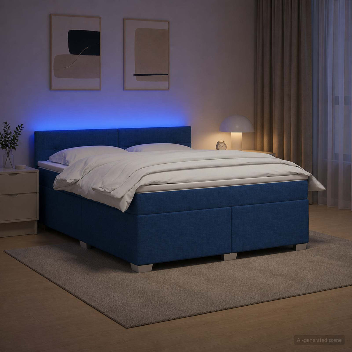 Lit de box spring avec matelas et LED Bleu 140 x 190 cm Tissu