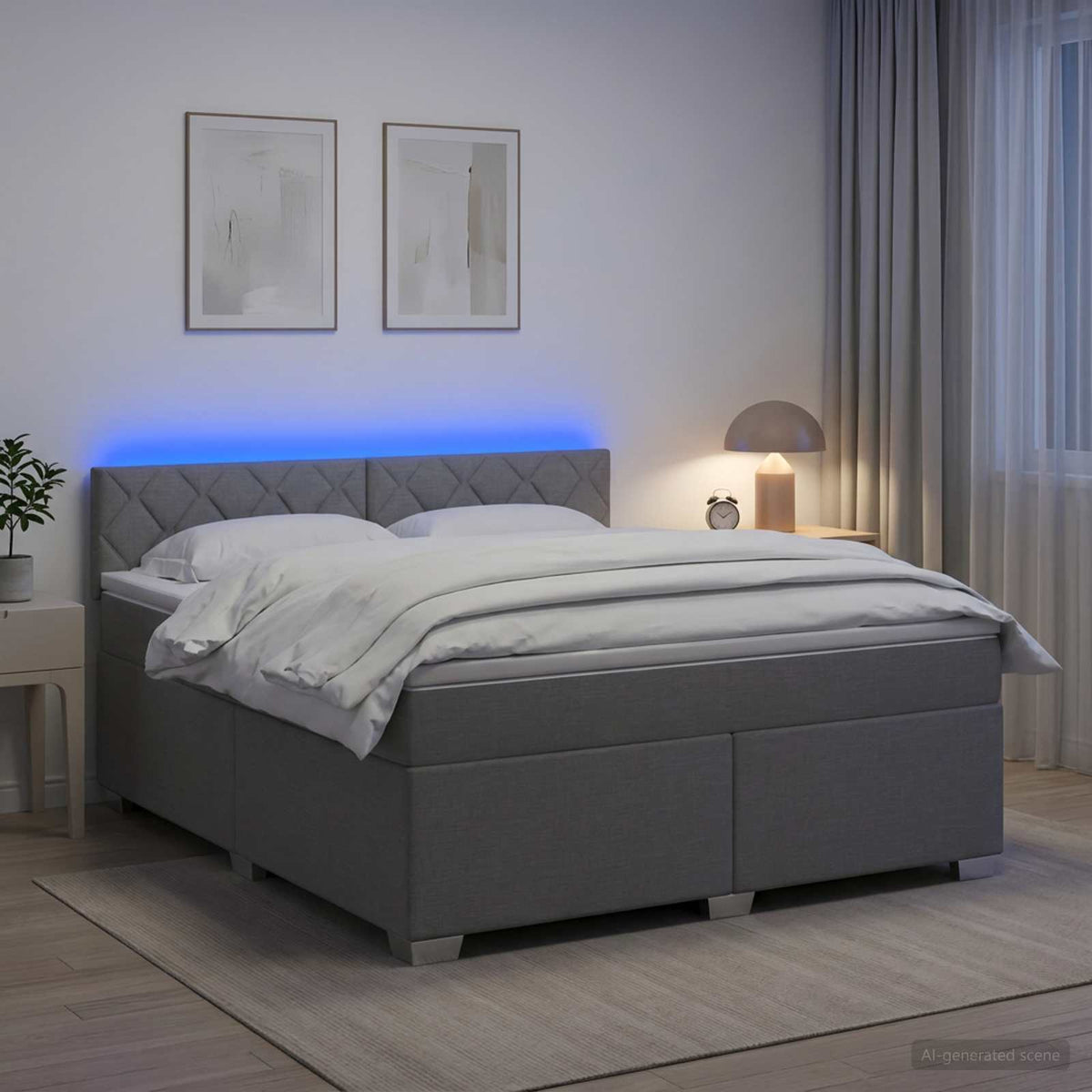 Lit de box spring avec matelas et LED Gris clair 140 x 190 cm