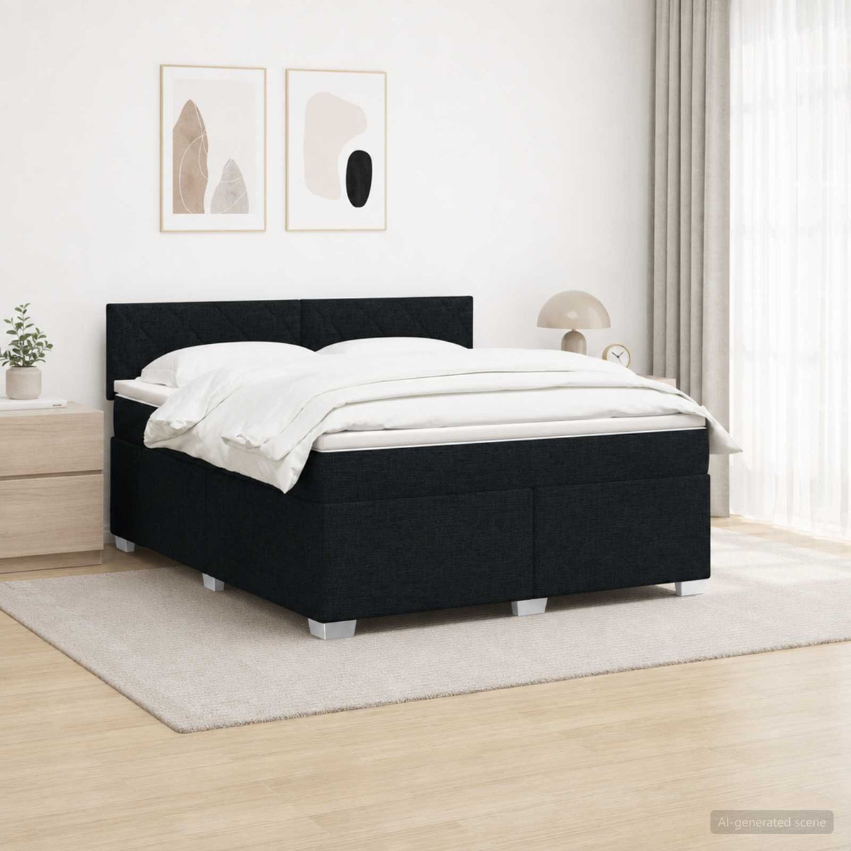 Lit de box spring avec matelas et LED Noir 140 x 200 cm Tissu