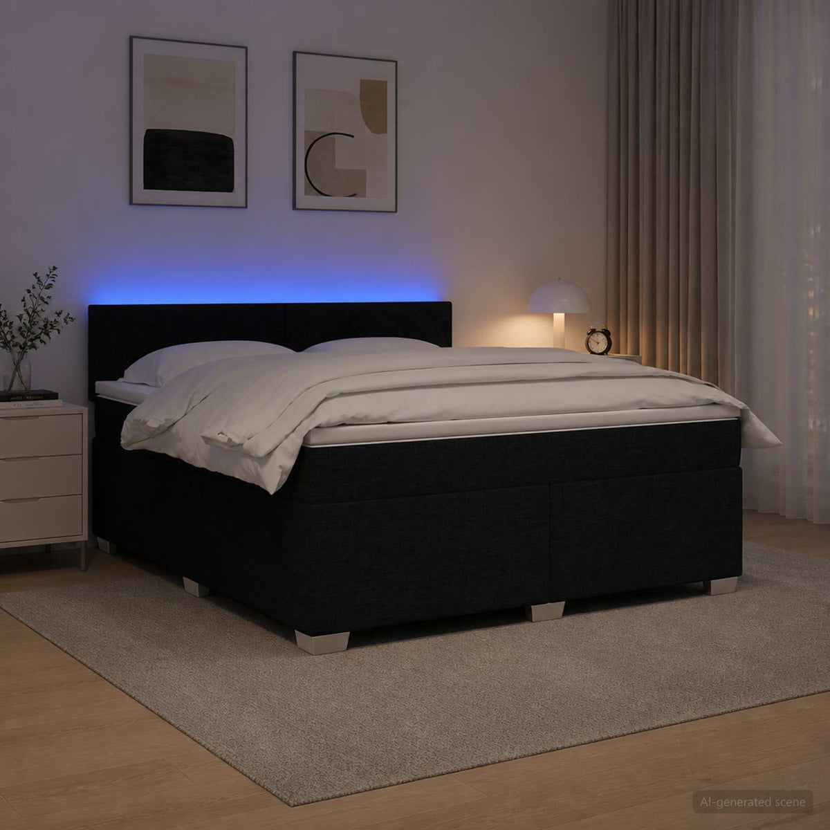 Lit de box spring avec matelas et LED Noir 140 x 190 cm Tissu