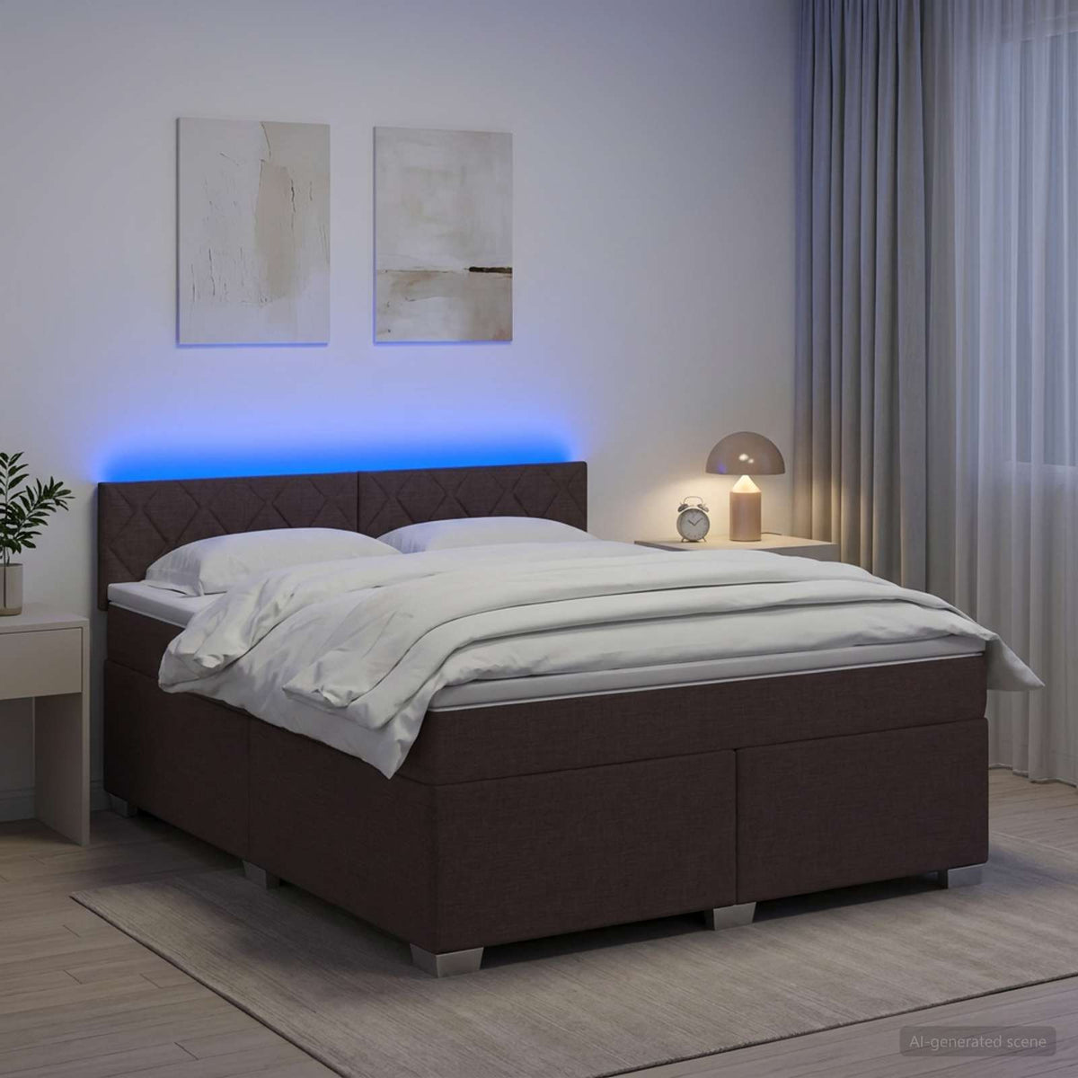 Lit de box spring avec matelas et LED Marron foncé 140 x 190 cm