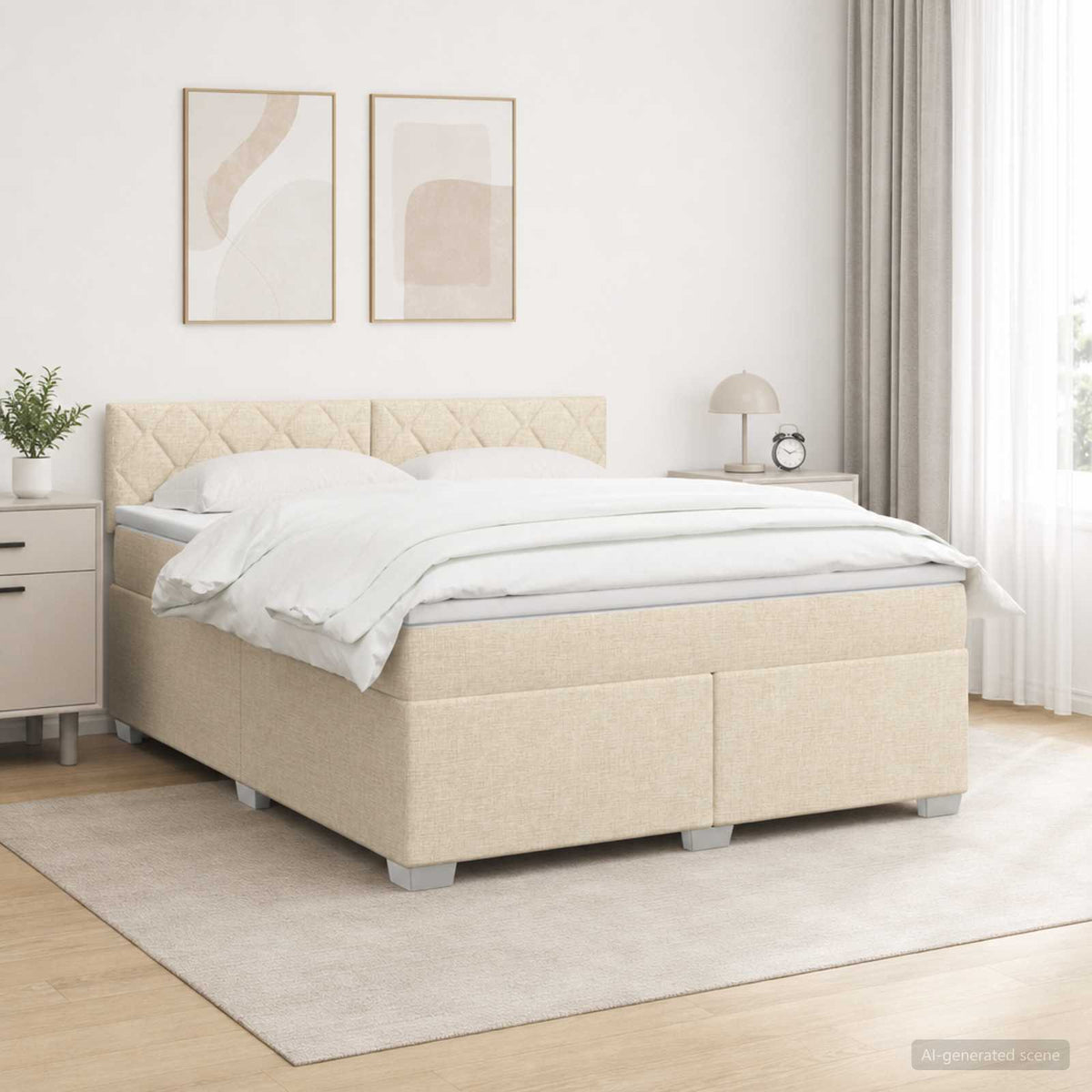 Lit de box spring avec matelas et LED Crème 140 x 190 cm Tissu