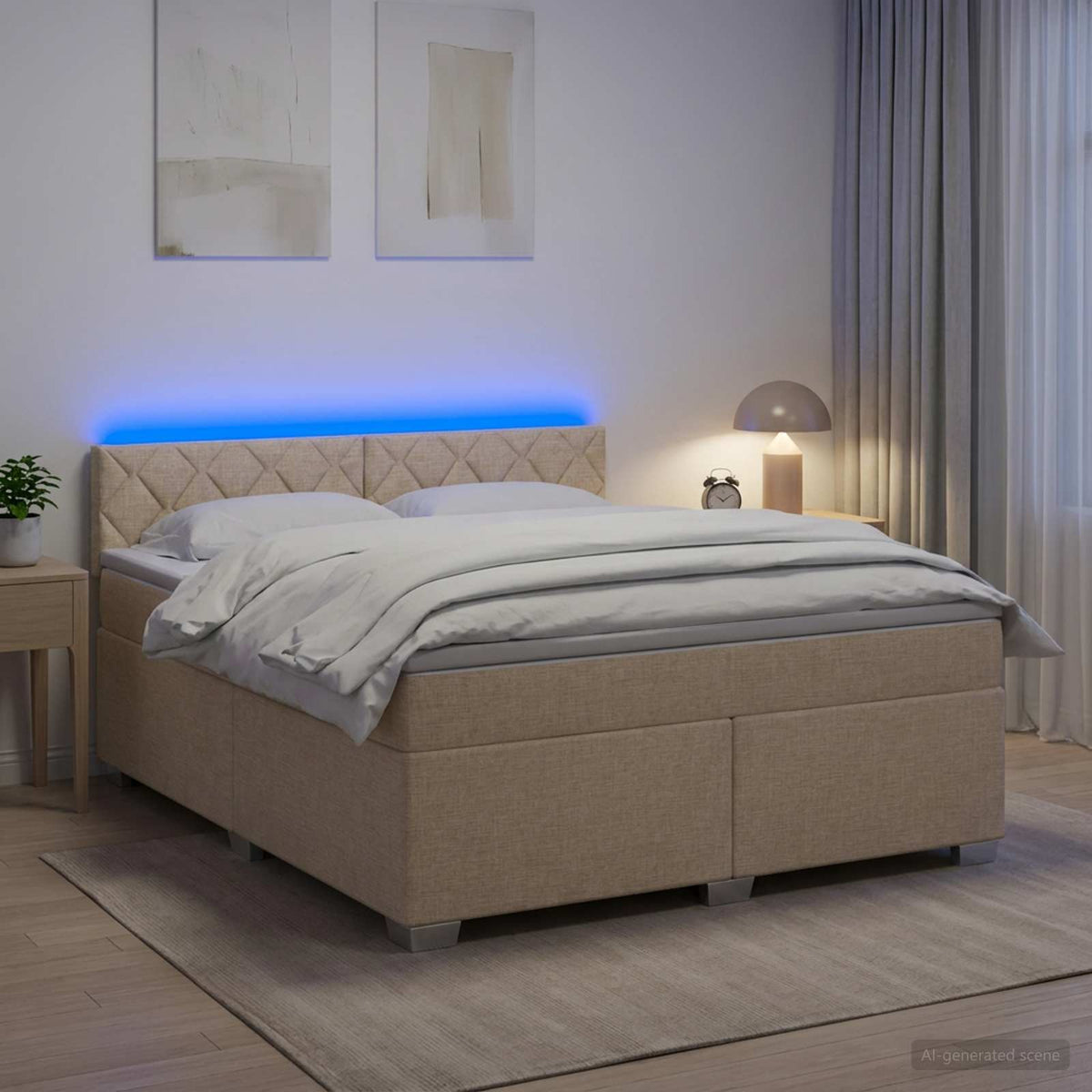 Lit de box spring avec matelas et LED Crème 140 x 200 cm Tissu