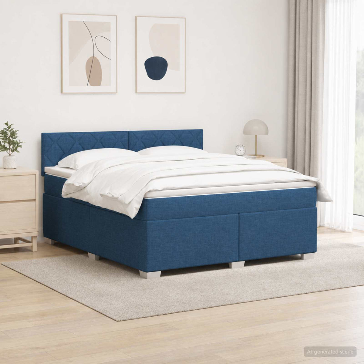 Lit de box spring avec matelas et LED Bleu 140 x 190 cm Tissu
