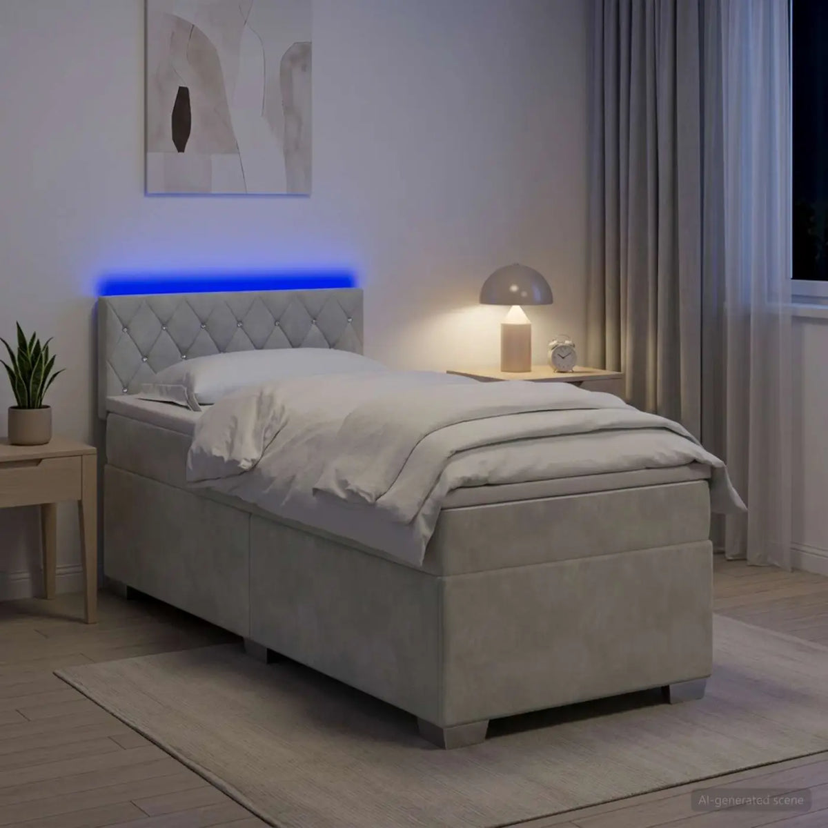 Lit de box spring avec matelas et LED Gris clair 100 x 200 cm - XIOS