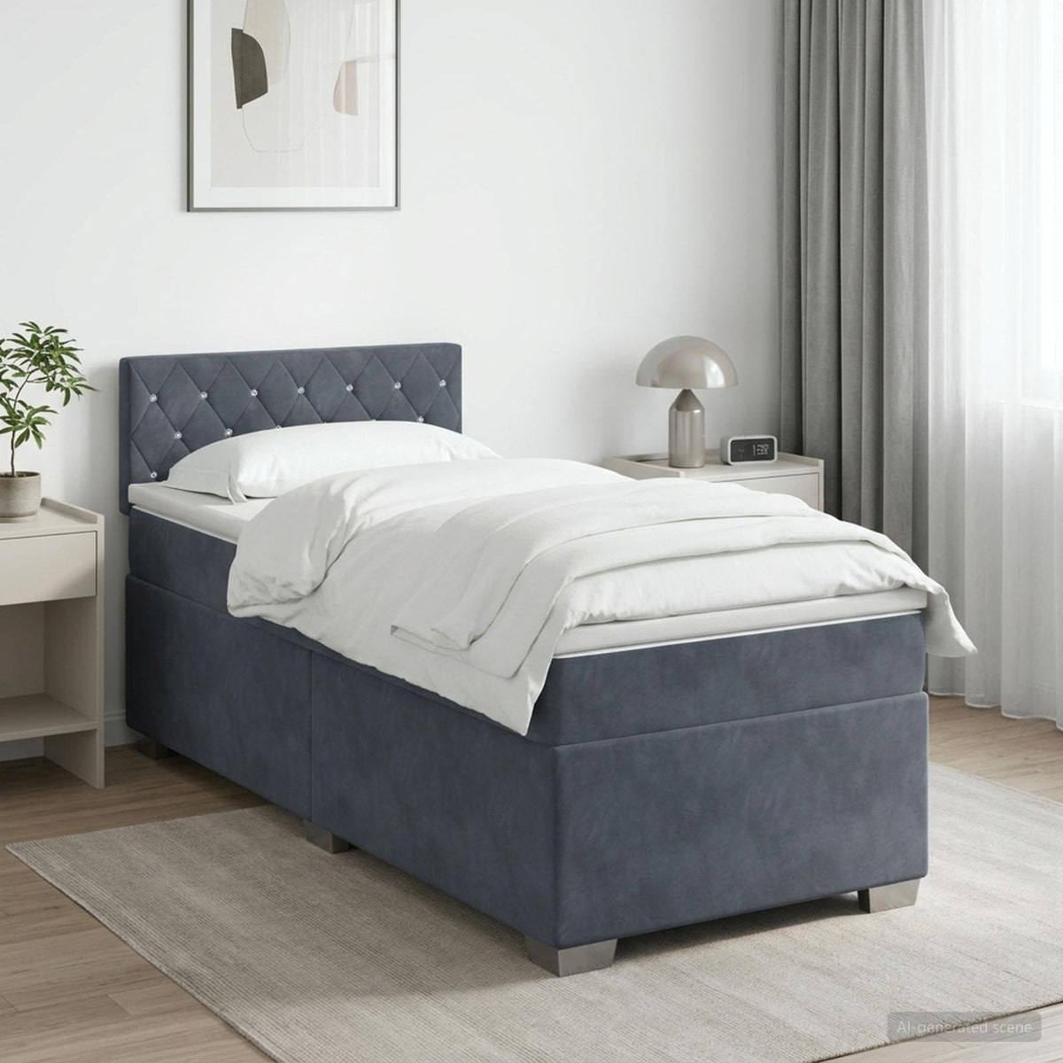 Lit de box spring avec matelas et LED Gris foncé 90 x 190 cm