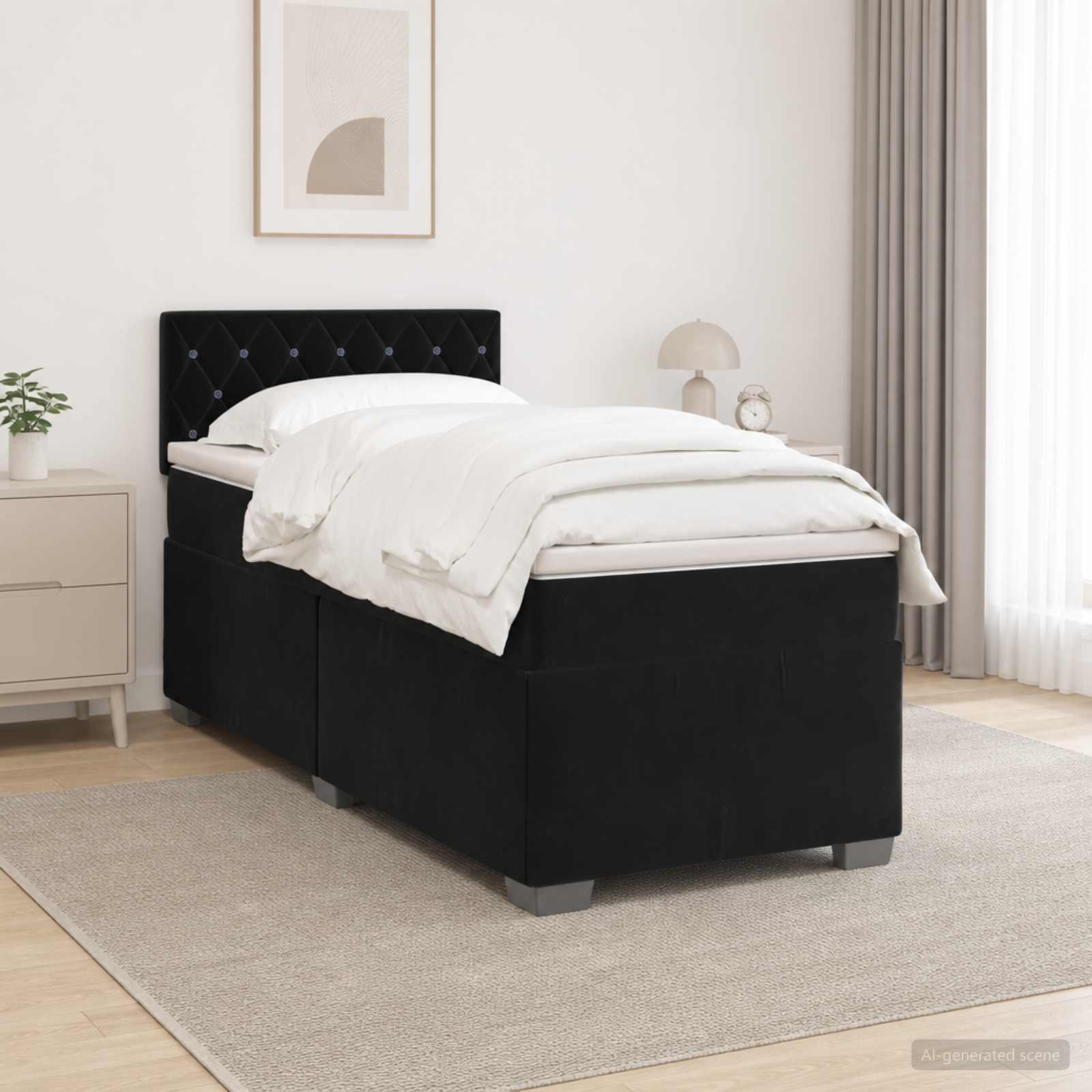 Lit de box spring avec matelas et LED Noir 90 x 200 cm Velours