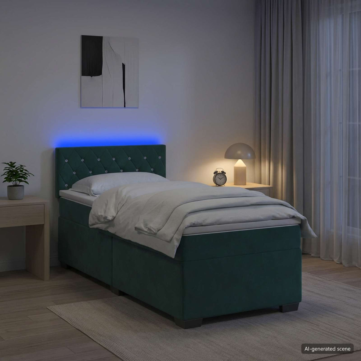Lit de box spring avec matelas et LED Vert foncé 80 x 200 cm