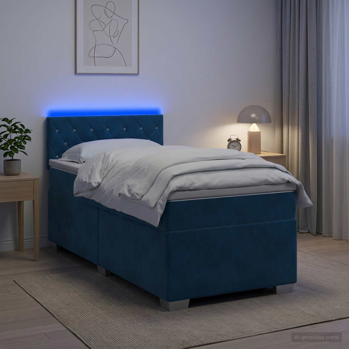 Lit de box spring avec matelas et LED Bleu 80 x 200 cm Velours