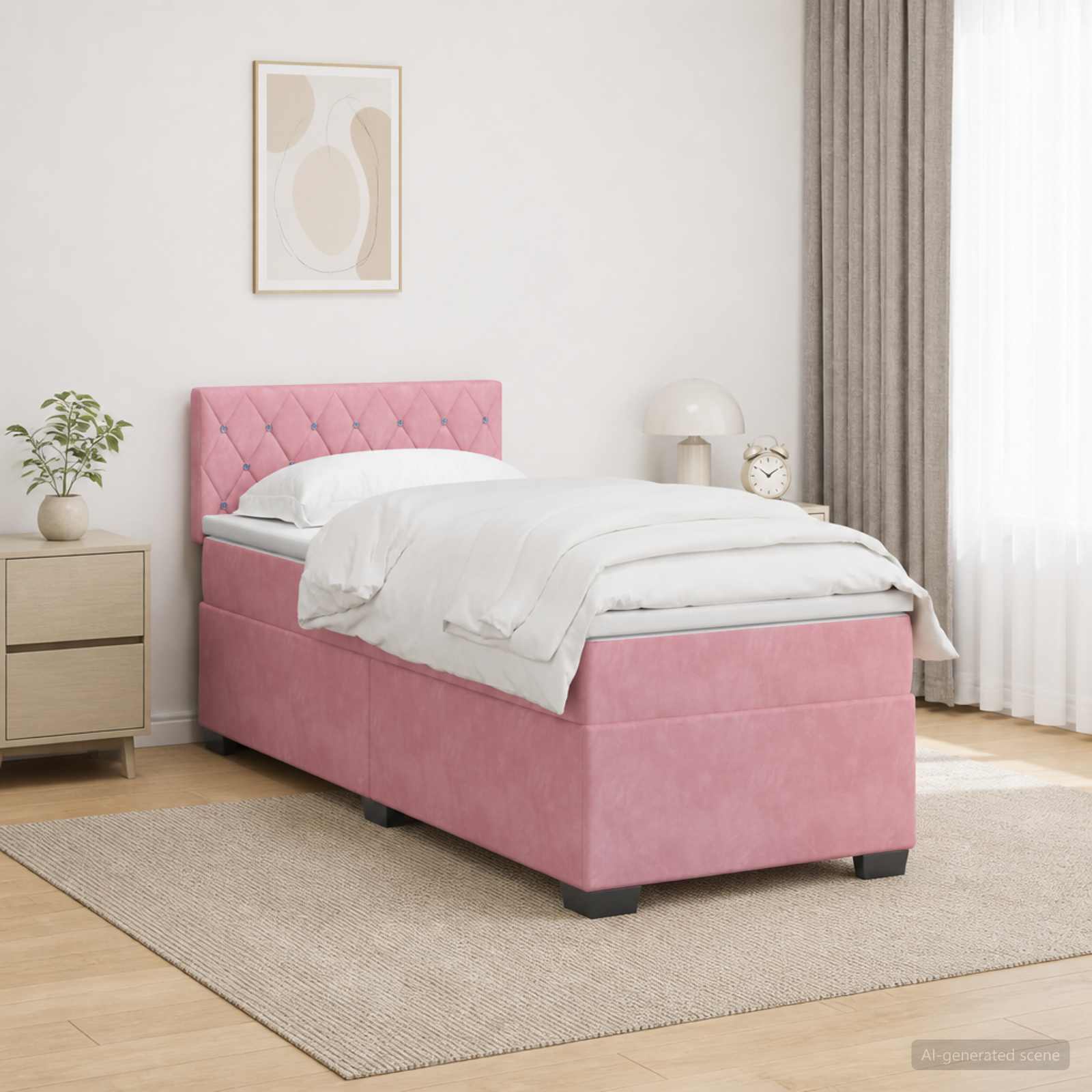 Lit de box spring avec matelas et LED Rose 100 x 200 cm Velours - XIOS