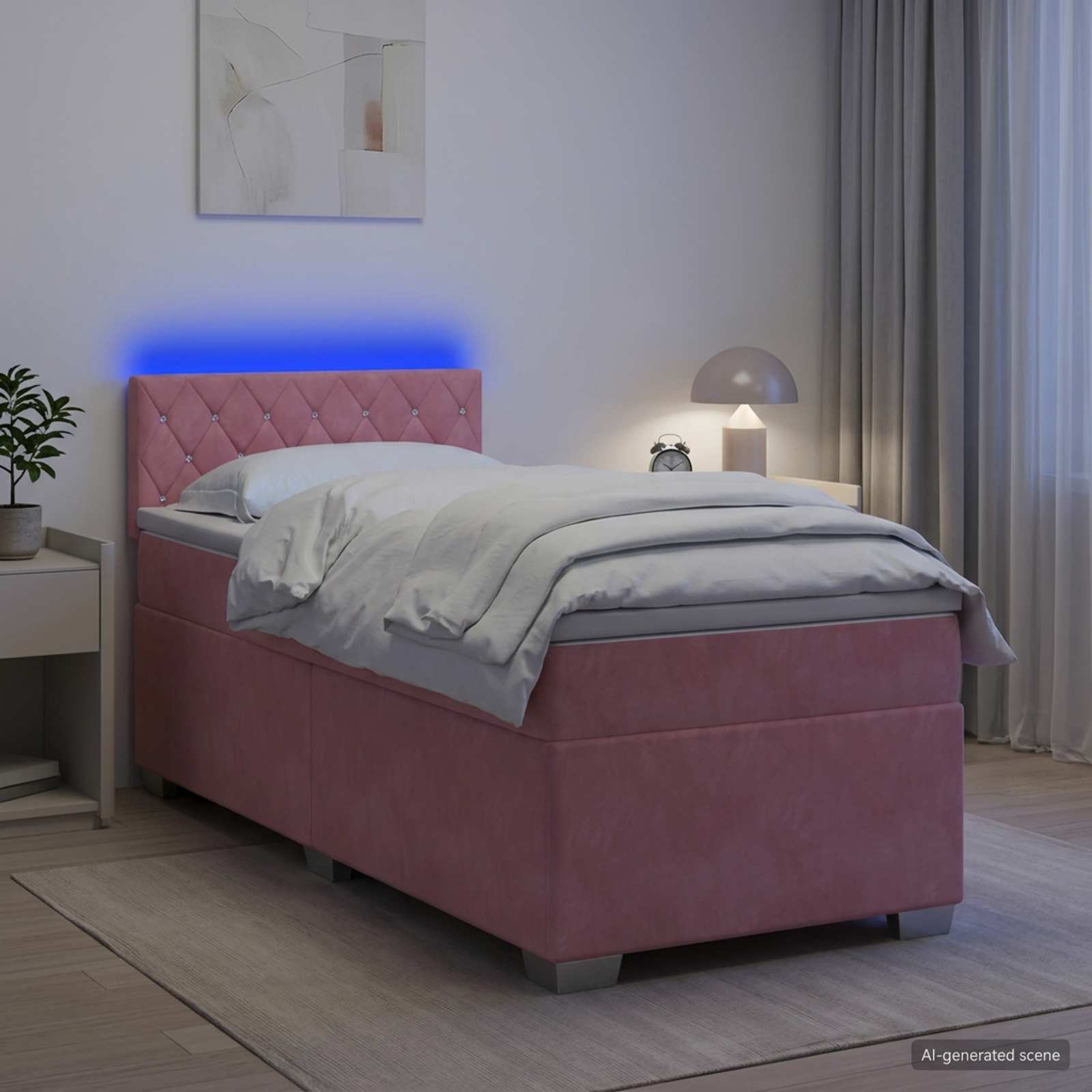 Lit de box spring avec matelas et LED Rose 100 x 200 cm Velours - XIOS