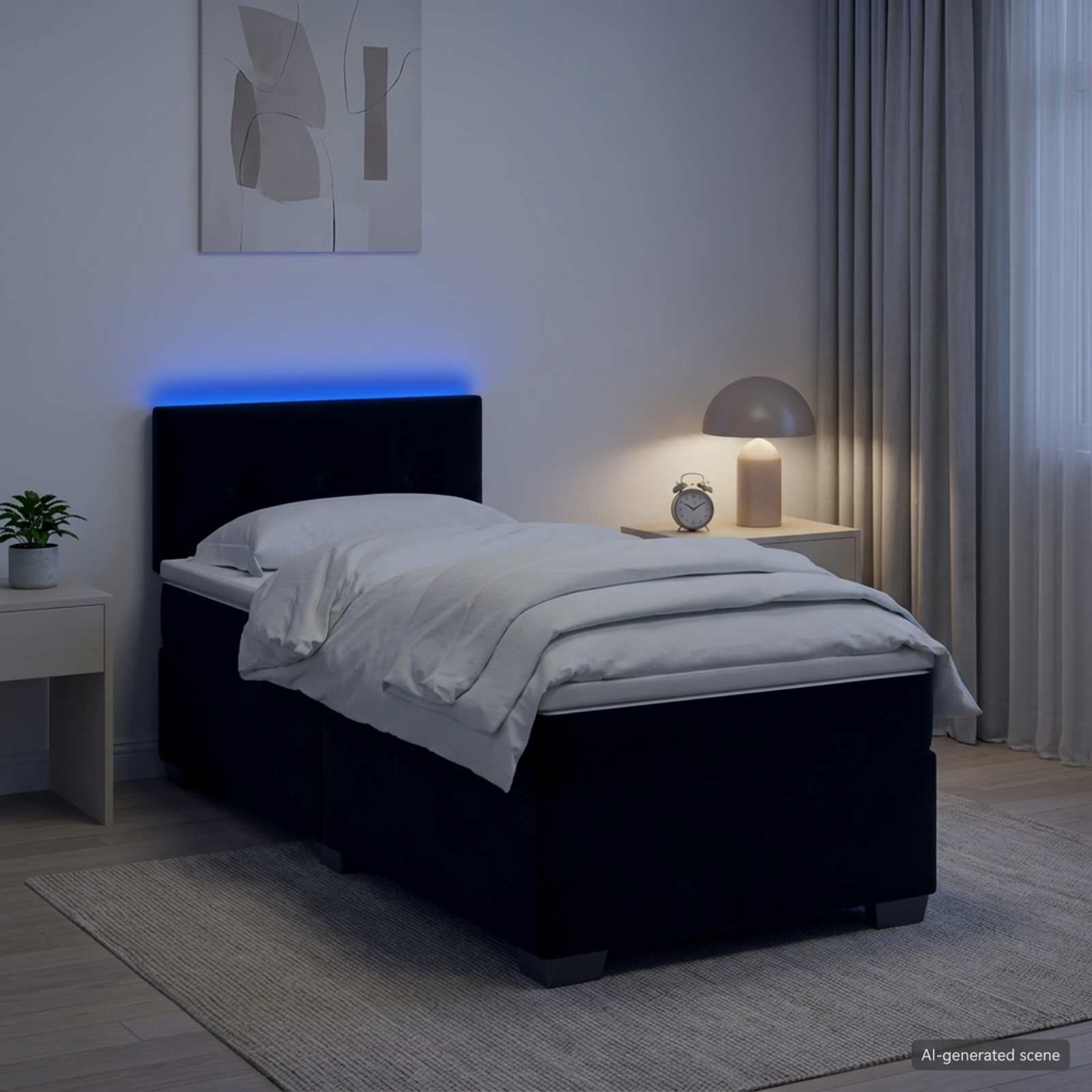 Lit de box spring avec matelas et LED Noir 90 x 200 cm Velours