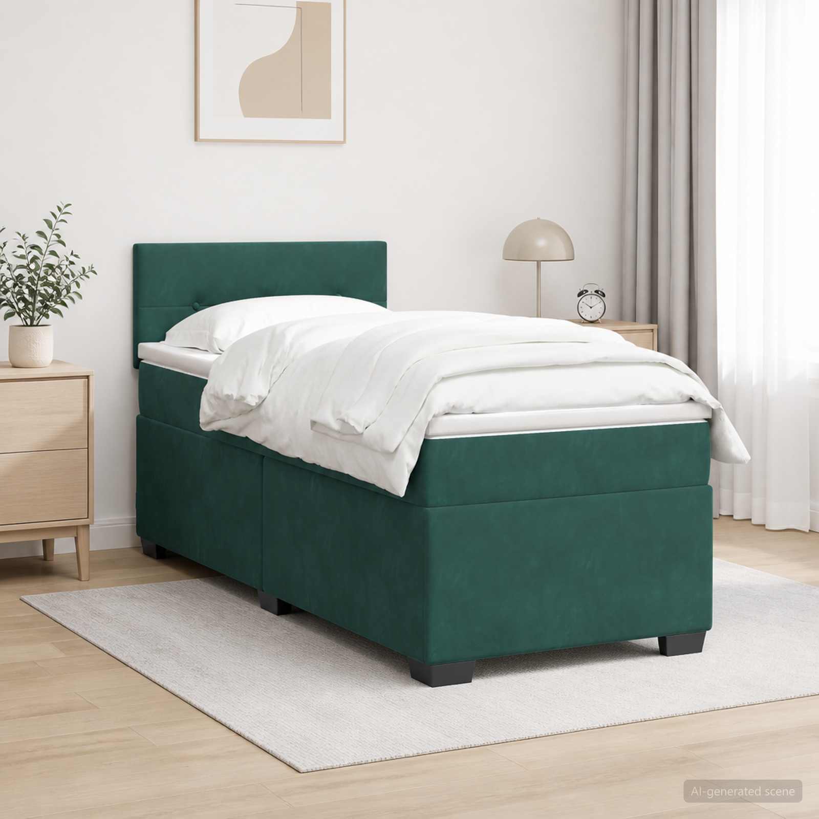 Lit de box spring avec matelas et LED Vert foncé 100 x 200 cm