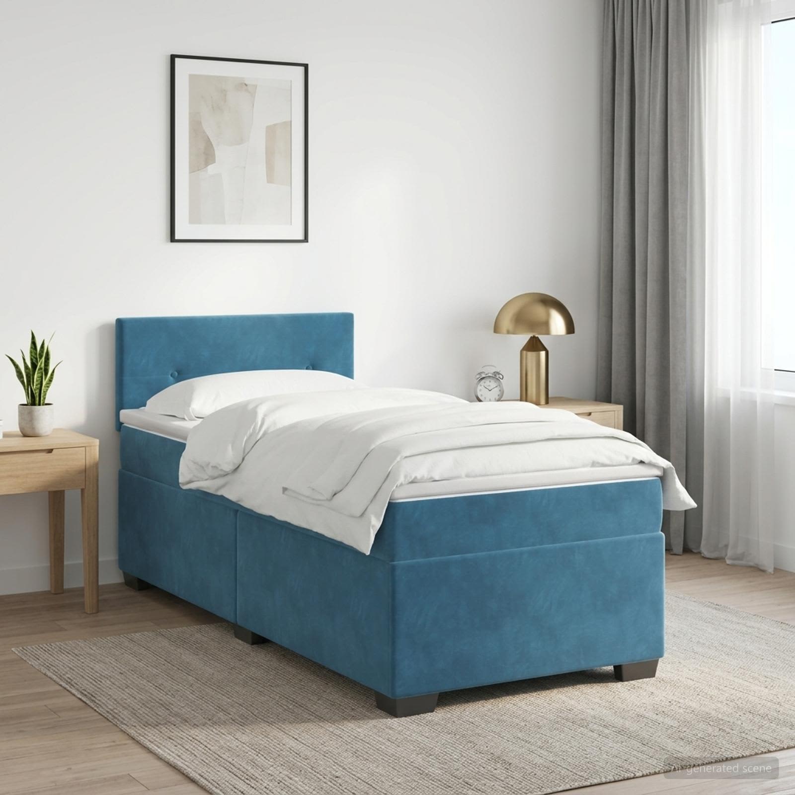 Lit de box spring avec matelas et LED Bleu 90 x 200 cm Velours