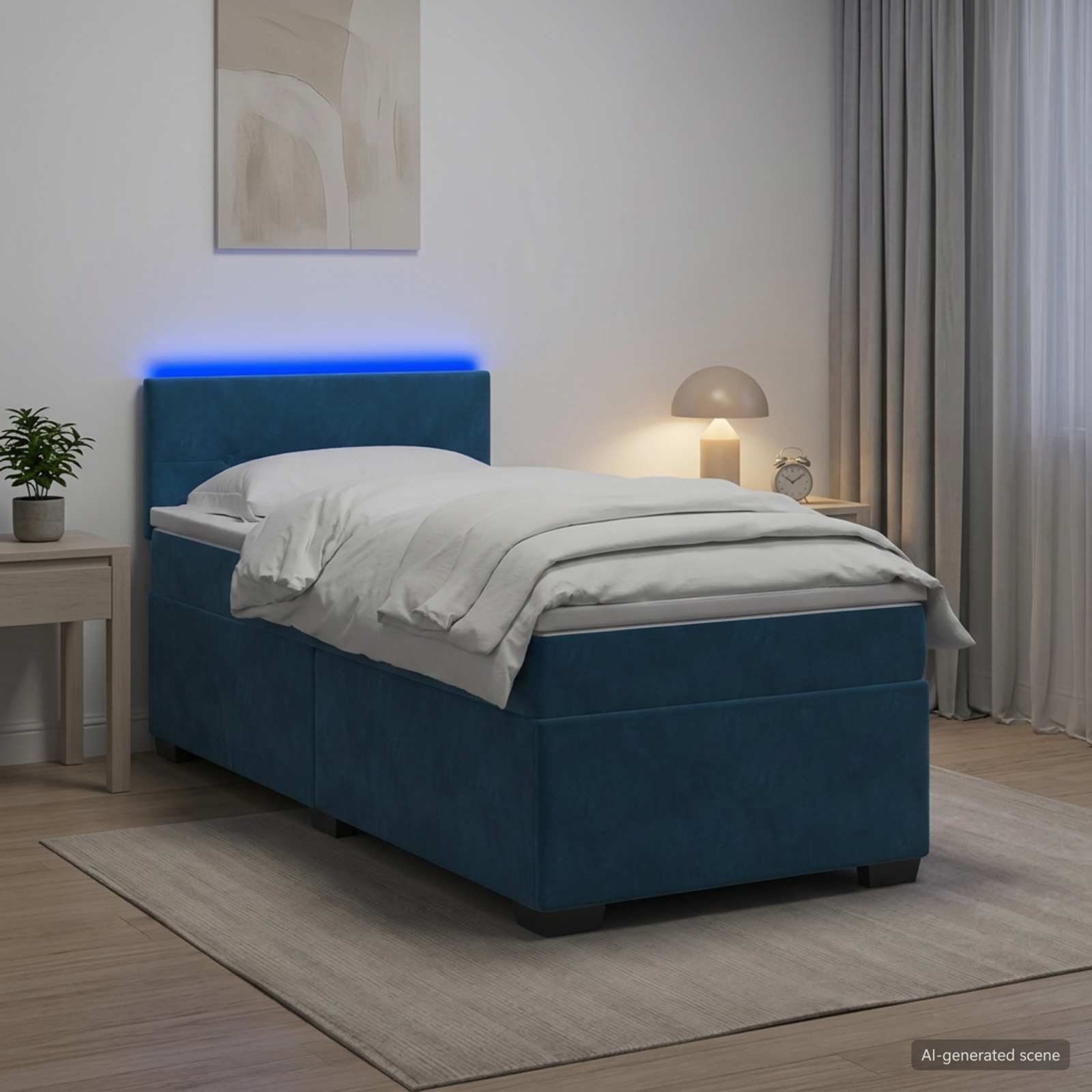Lit de box spring avec matelas et LED Bleu 90 x 200 cm Velours