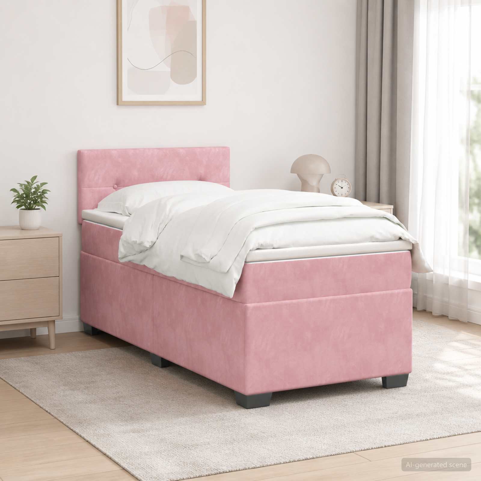 Lit de box spring avec matelas et LED Rose 100 x 200 cm Velours