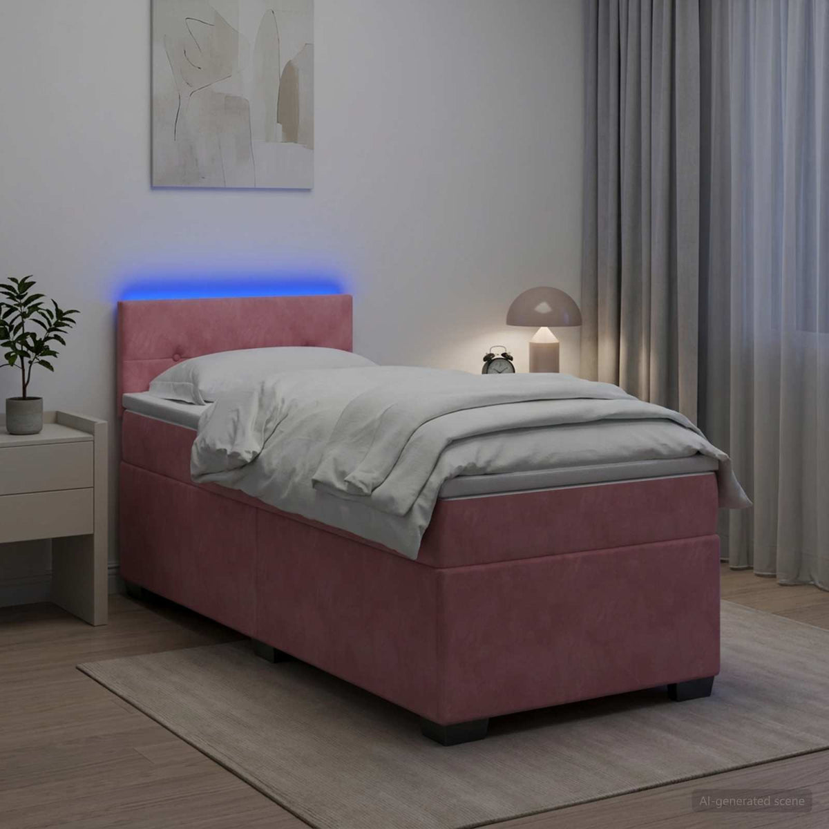Lit de box spring avec matelas et LED Rose 100 x 200 cm Velours