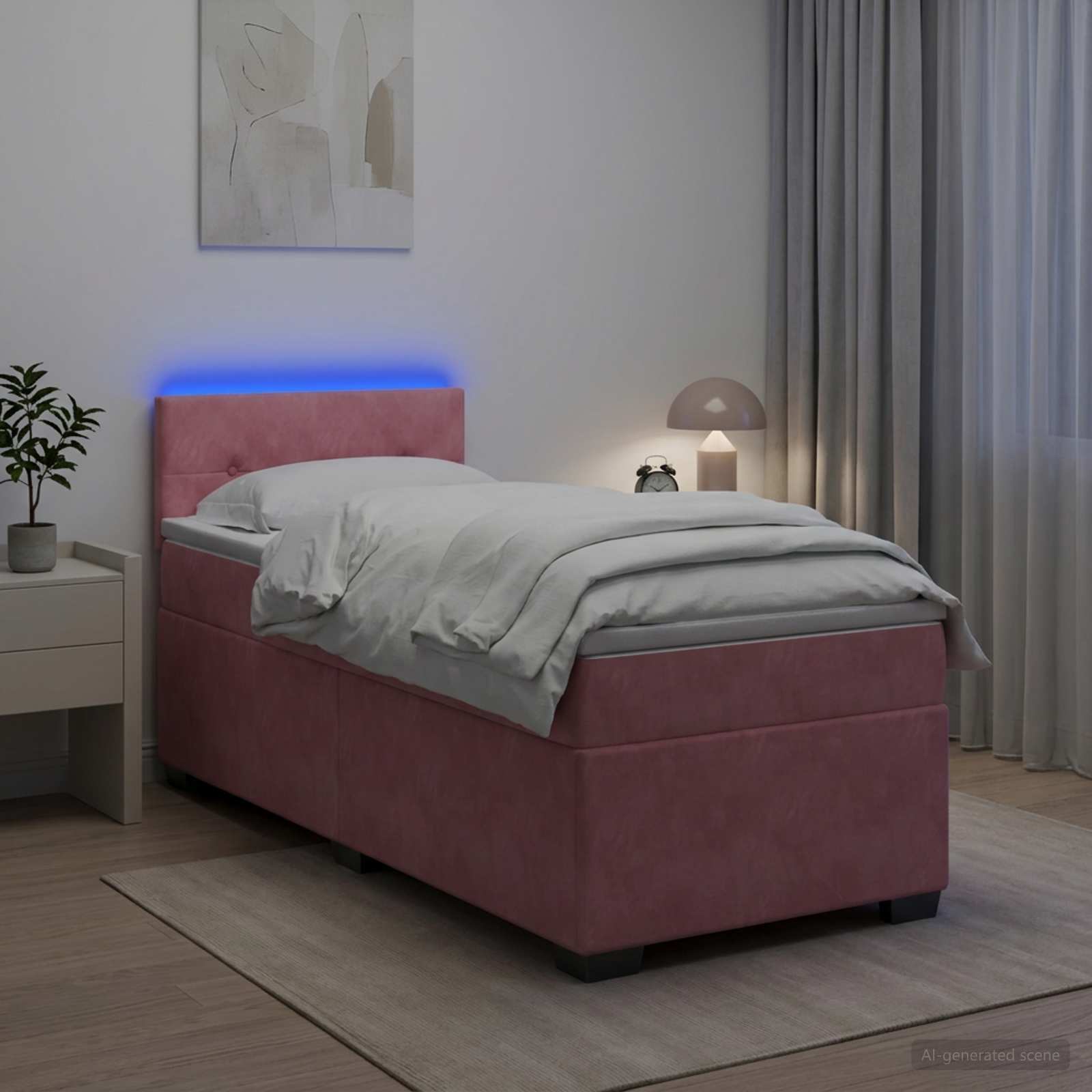Lit de box spring avec matelas et LED Rose 100 x 200 cm Velours