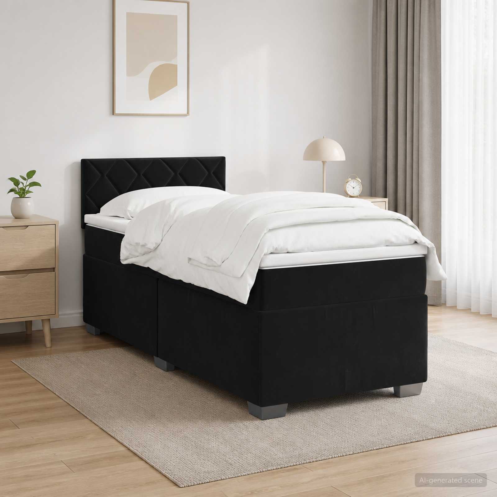 Lit de box spring avec matelas et LED Noir 90 x 200 cm Velours