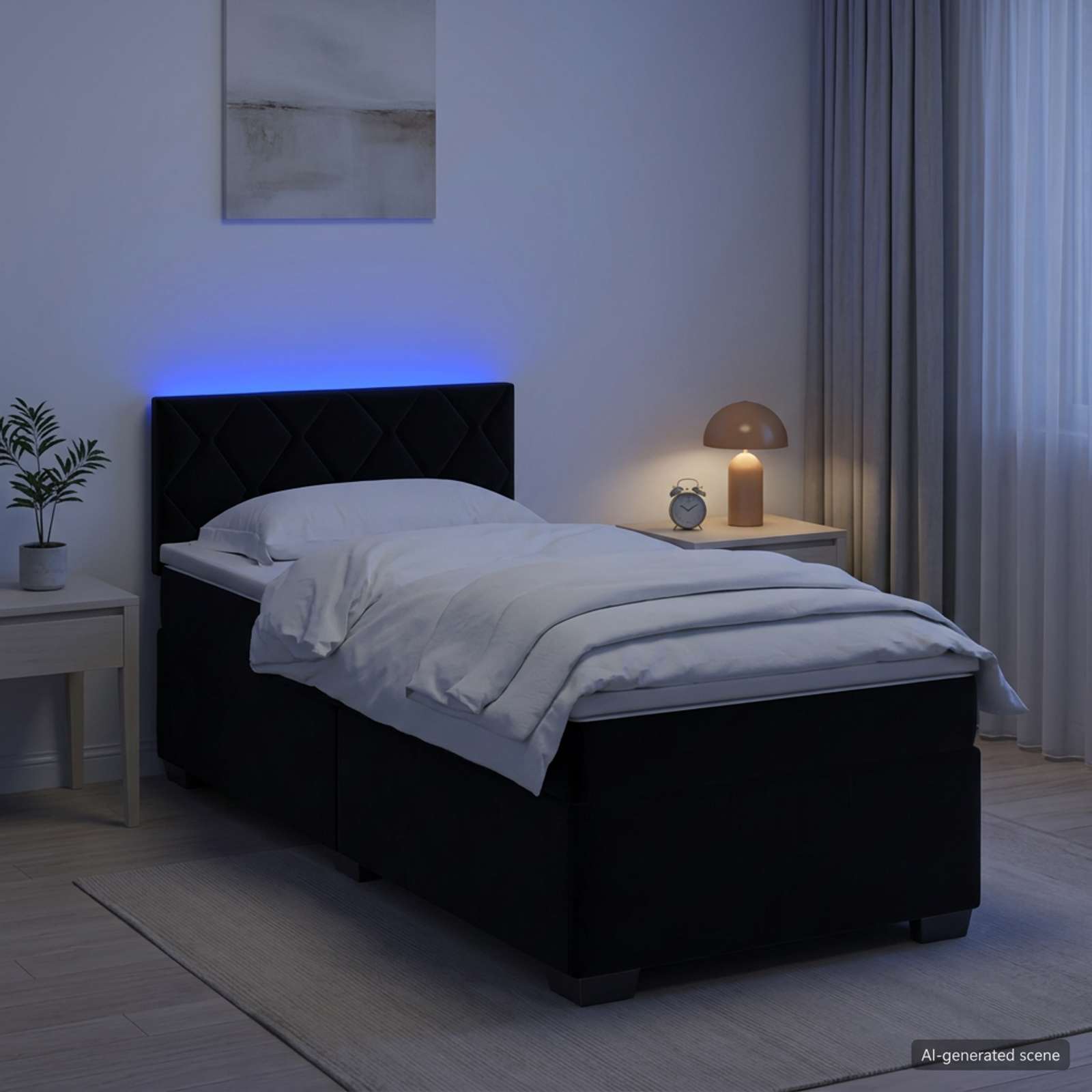 Lit de box spring avec matelas et LED Noir 90 x 200 cm Velours