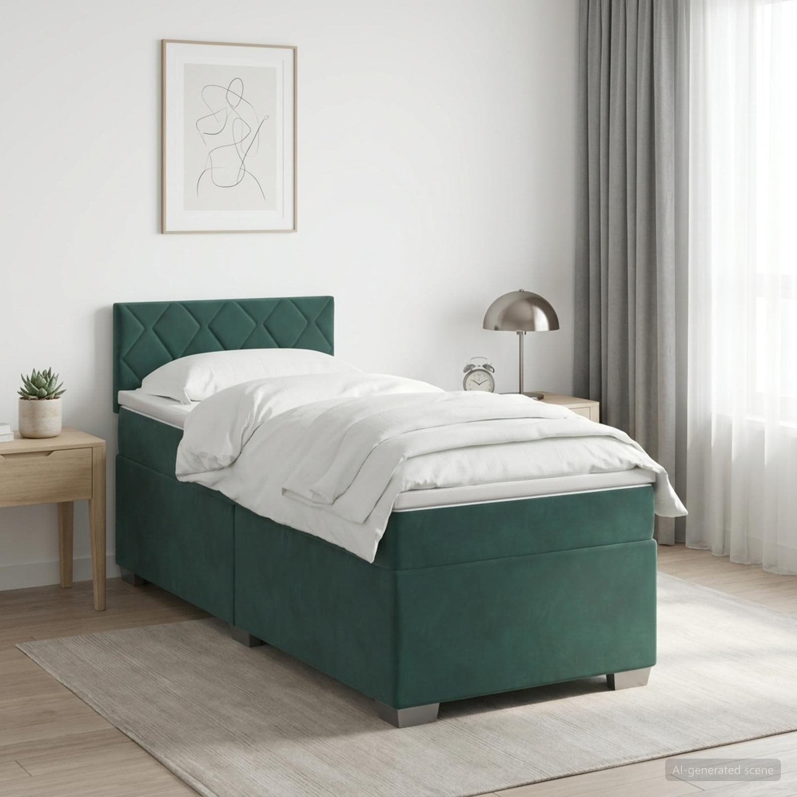 Lit de box spring avec matelas et LED Vert foncé 90 x 190 cm - XIOS
