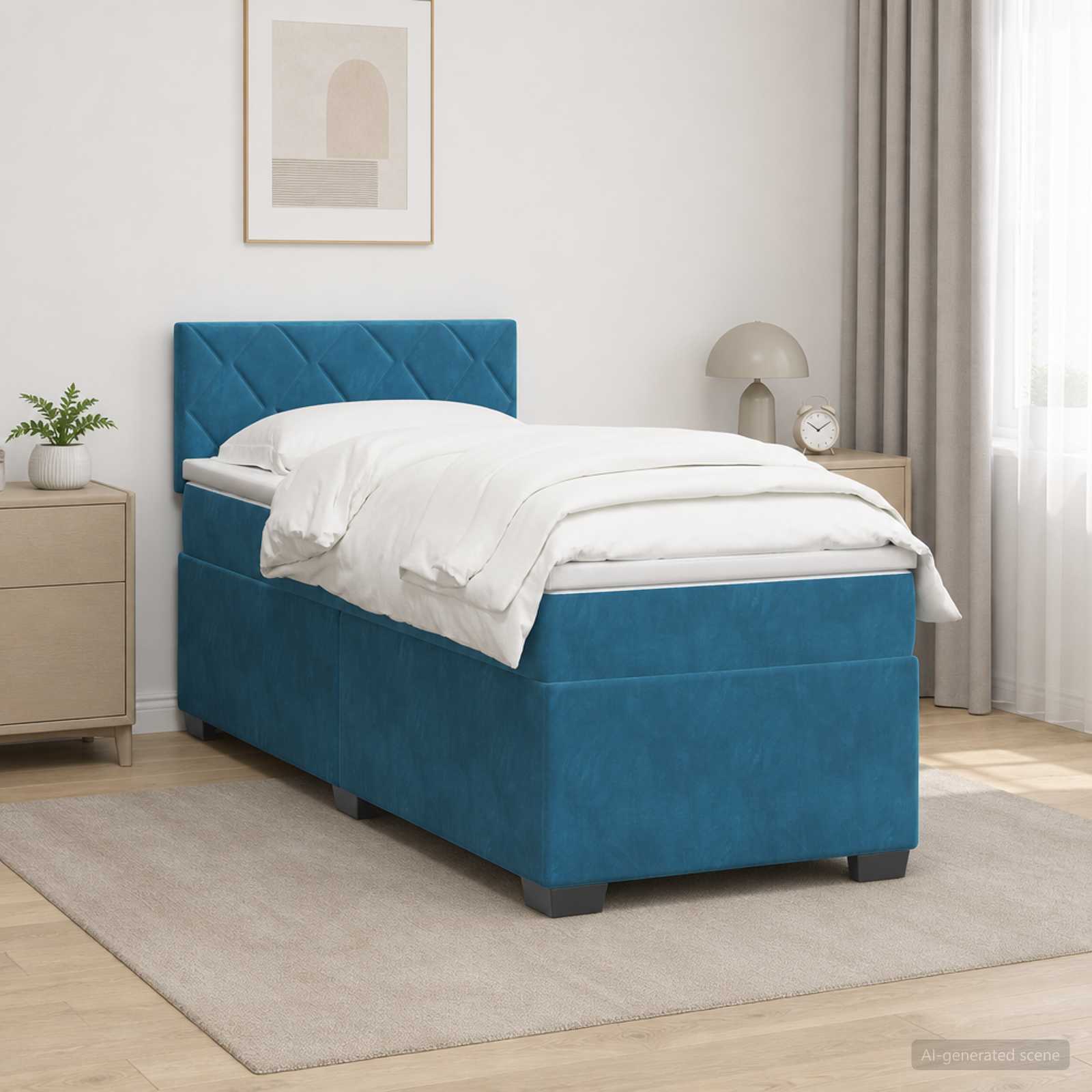 Lit de box spring avec matelas et LED Bleu 80 x 200 cm Velours