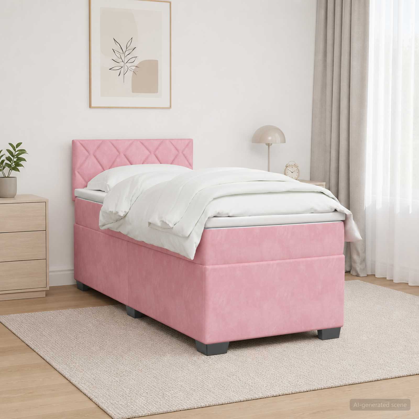 Lit de box spring avec matelas et LED Rose 100 x 200 cm Velours