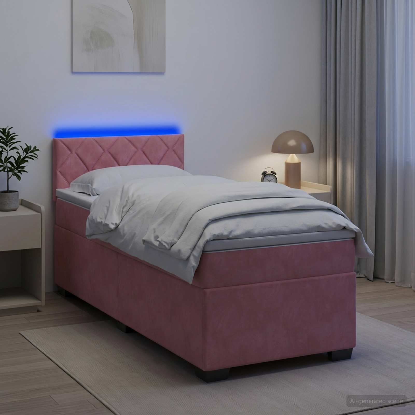 Lit de box spring avec matelas et LED Rose 100 x 200 cm Velours