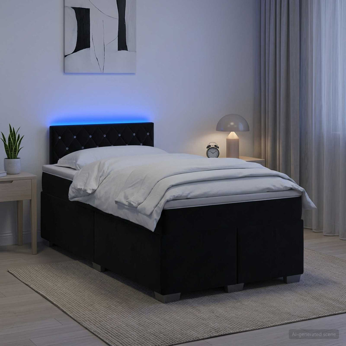 Lit de box spring avec matelas et LED Noir 120 x 190 cm Velours