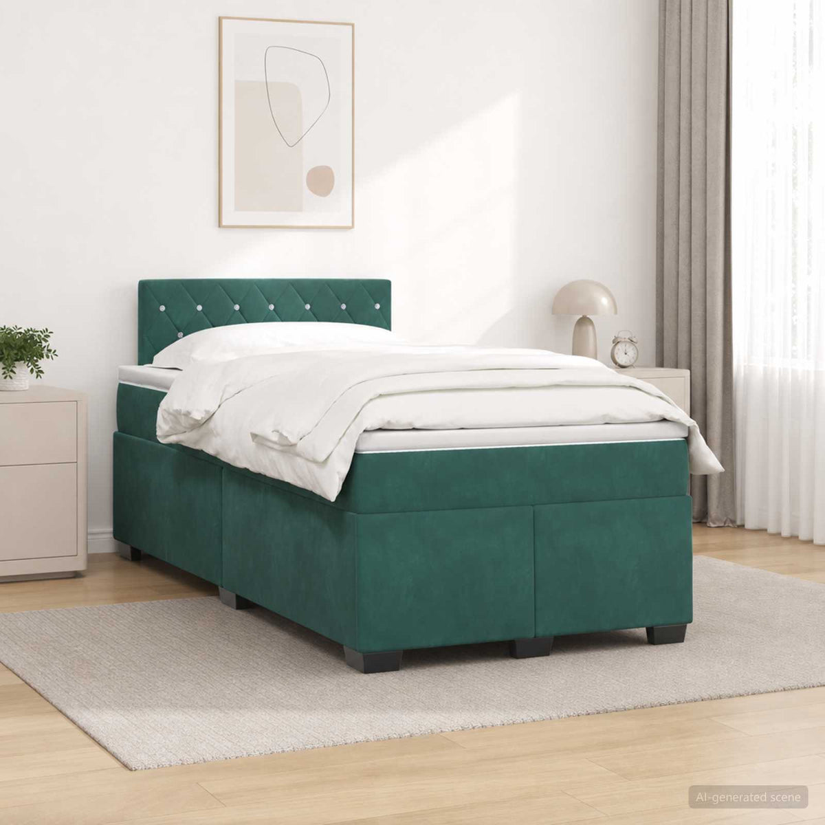 Lit de box spring avec matelas et LED Vert foncé 120 x 190 cm