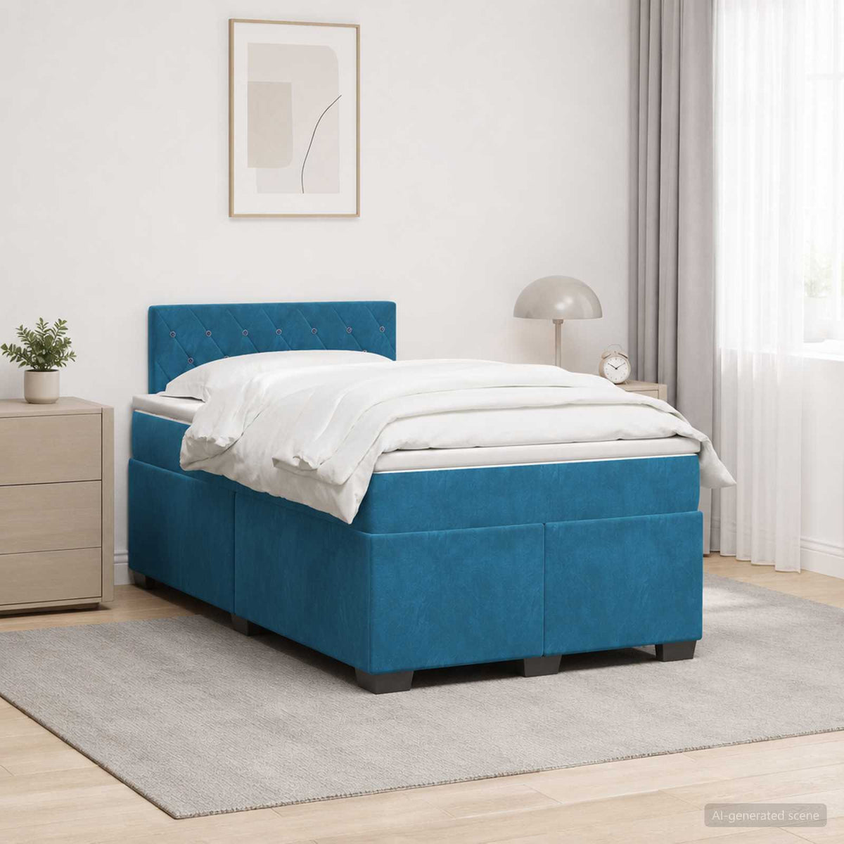 Lit de box spring avec matelas et LED Bleu 120 x 190 cm Velours