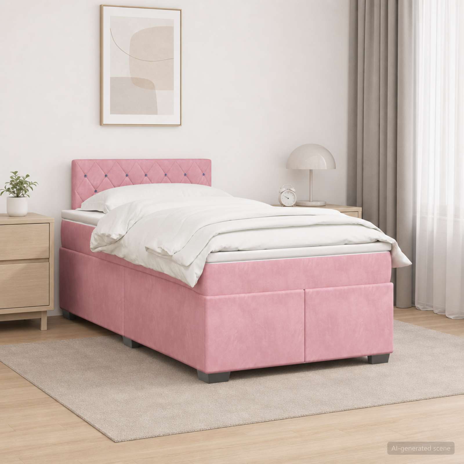 Lit de box spring avec matelas et LED Rose 120 x 200 cm Velours - XIOS