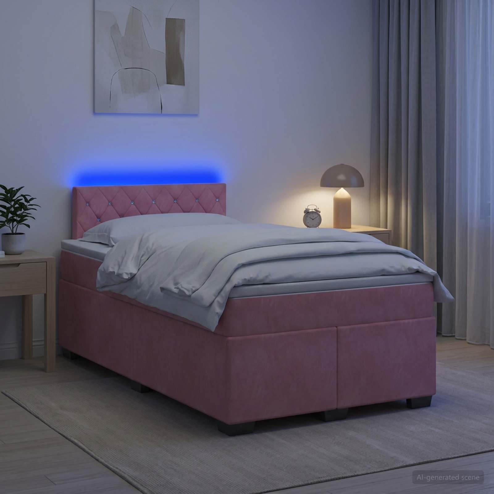 Lit de box spring avec matelas et LED Rose 120 x 200 cm Velours - XIOS