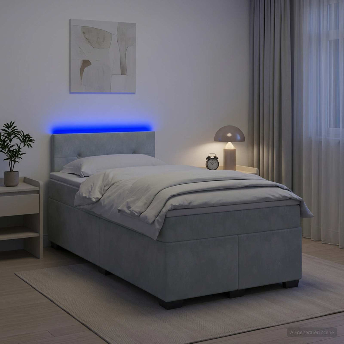 Lit de box spring avec matelas et LED Gris clair 120 x 190 cm