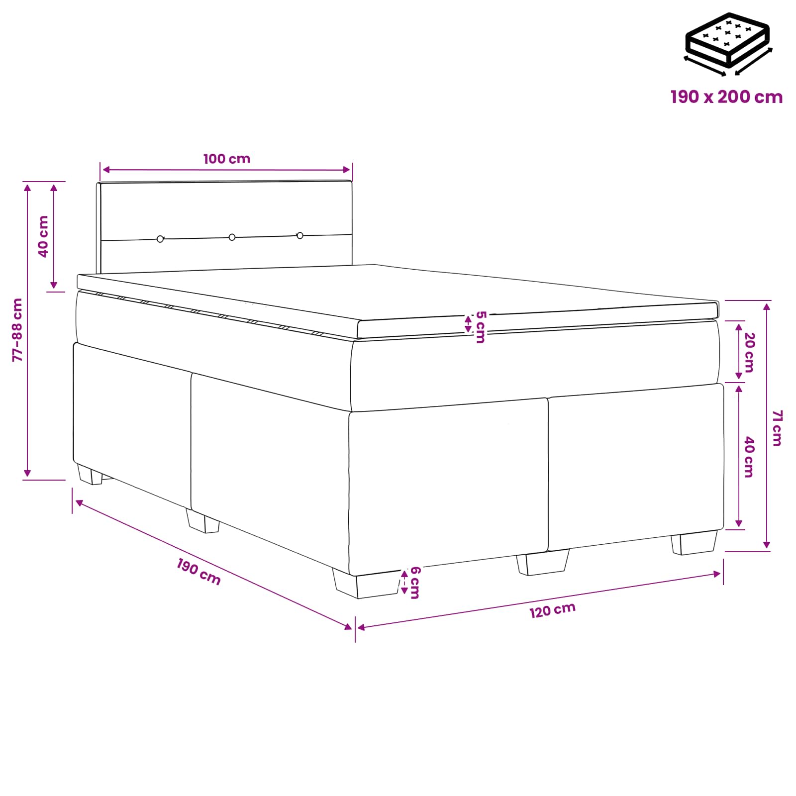 Lit de box spring avec matelas et LED Gris clair 120 x 190 cm