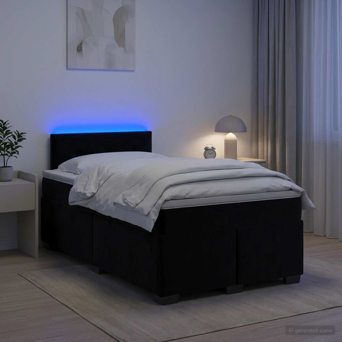 Lit de box spring avec matelas et LED Noir 120 x 190 cm Velours