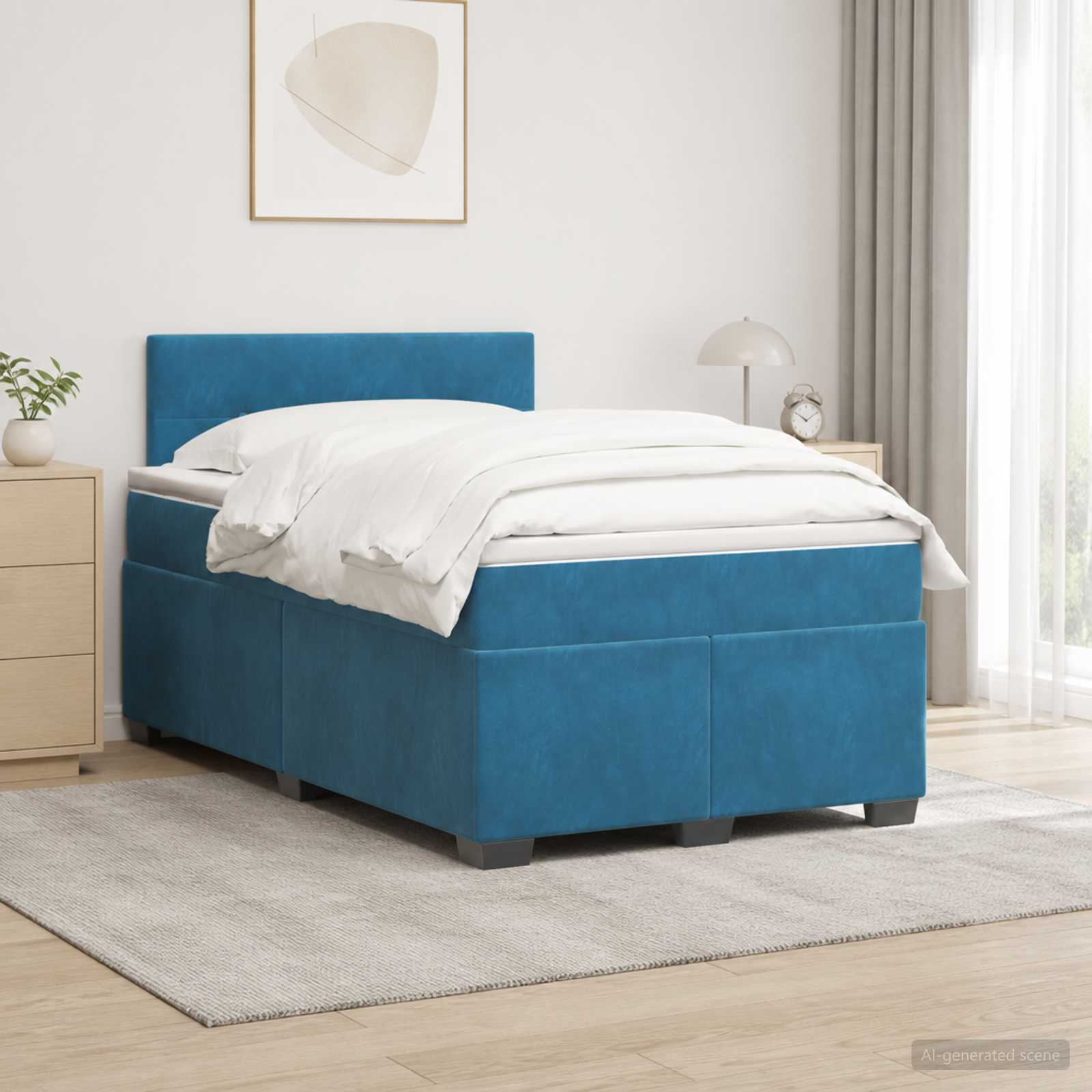 Lit de box spring avec matelas et LED Bleu 120 x 190 cm Velours