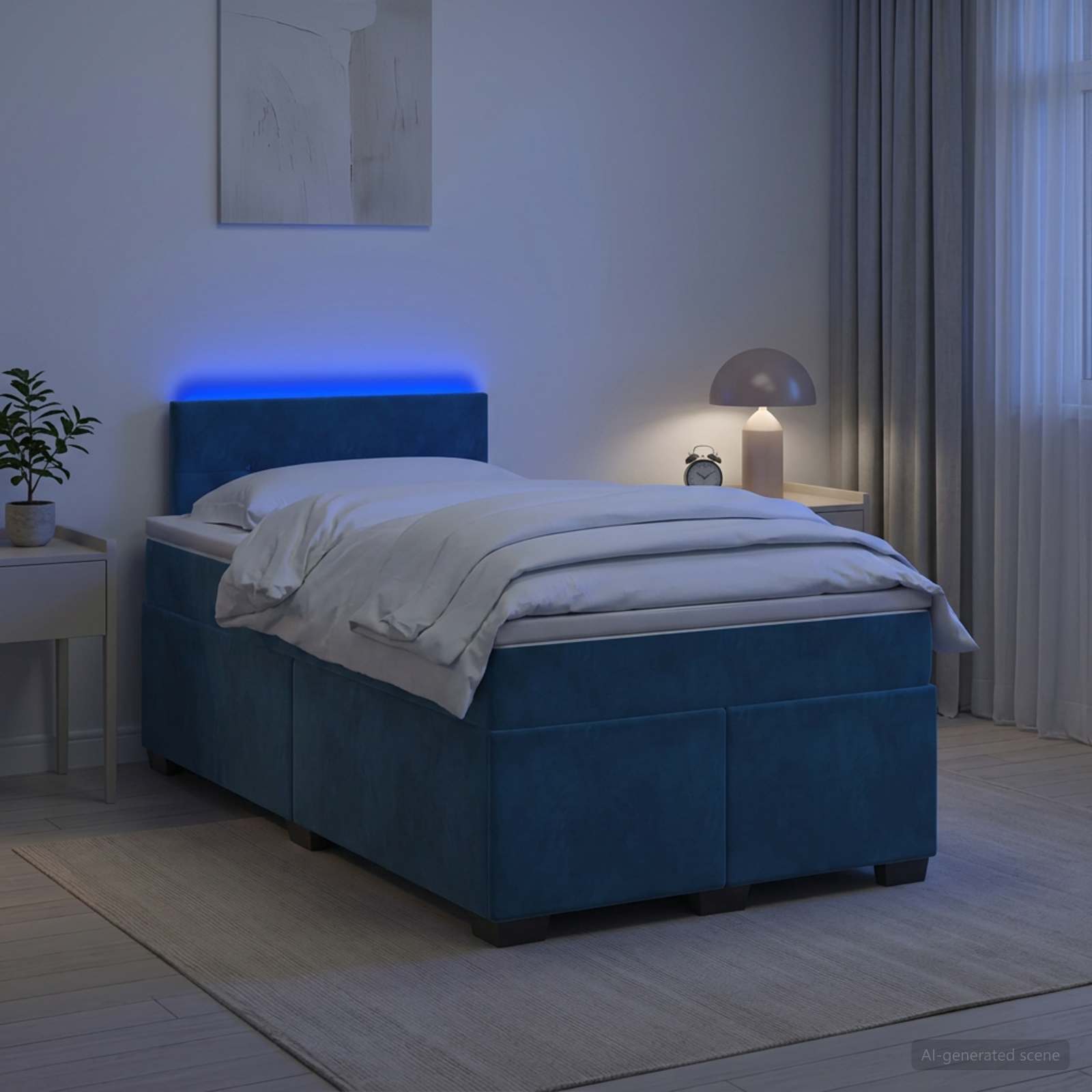 Lit de box spring avec matelas et LED Bleu 120 x 200 cm Velours
