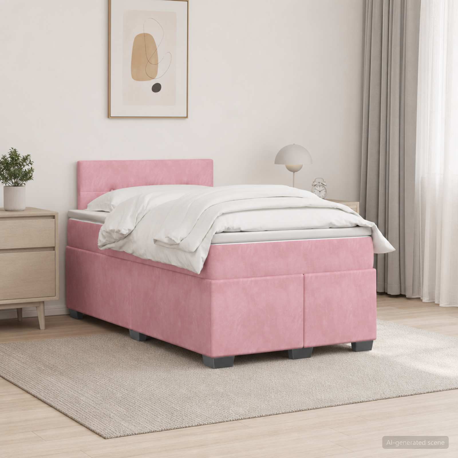 Lit de box spring avec matelas et LED Rose 120 x 190 cm Velours