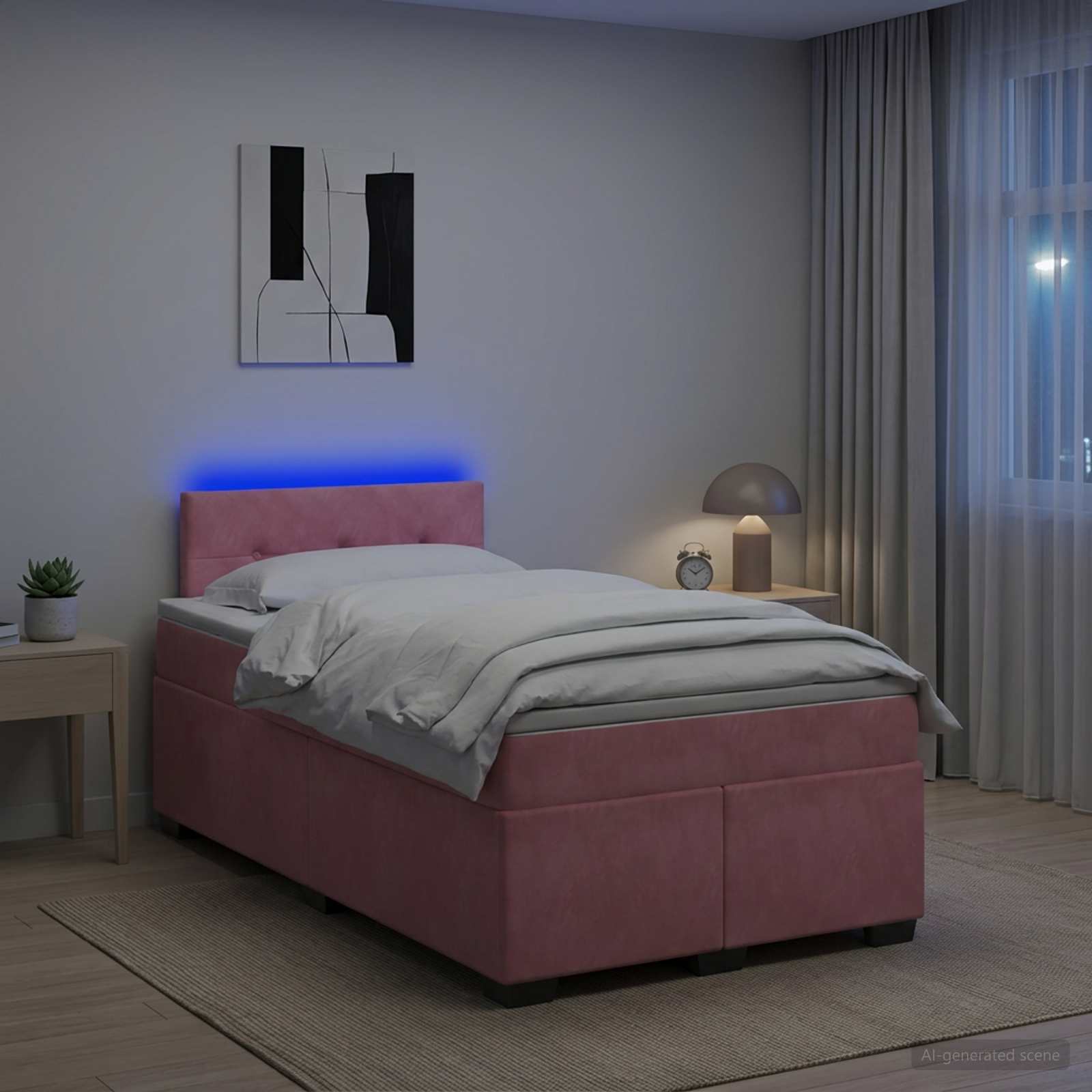 Lit de box spring avec matelas et LED Rose 120 x 200 cm Velours
