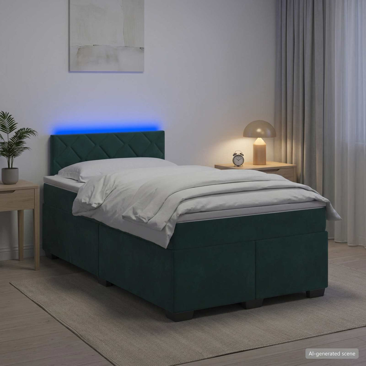 Lit de box spring avec matelas et LED Vert foncé 120 x 190 cm