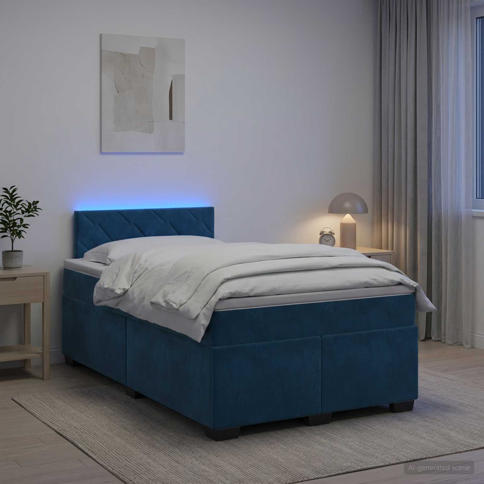 Lit de box spring avec matelas et LED Bleu 120 x 190 cm Velours