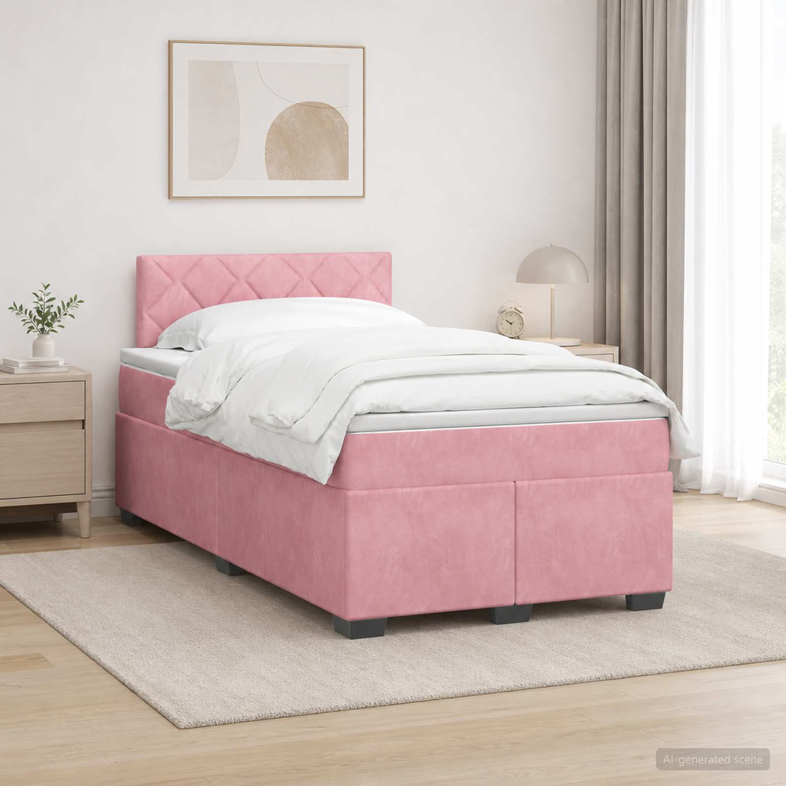 Lit de box spring avec matelas et LED Rose 120 x 190 cm Velours